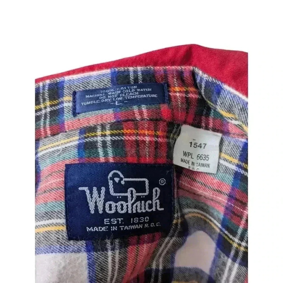 Mens Woolrich Large Red Long Sleeve Button Up Shirt Double Pockets 100% Cotton - Picture 9 of 12